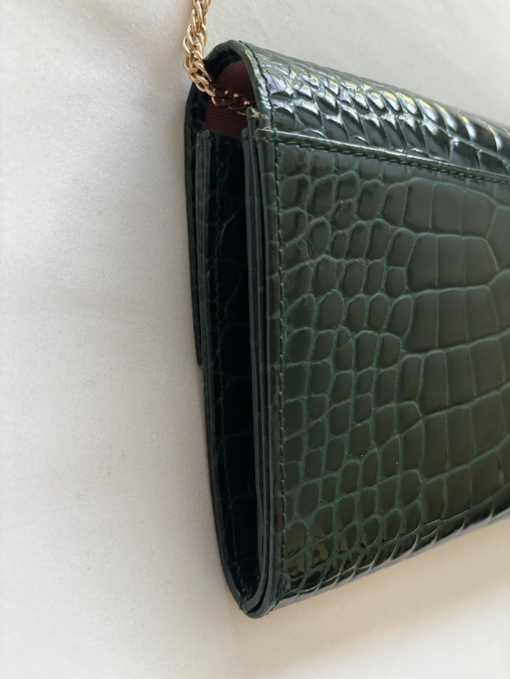 Aspinal of London Dark Green Croc-Embossed Chain clutch Bag - Picture 7 of 12